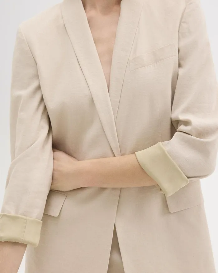 Women Theory Blazers Jackets Rolled Sleeve Blazer In Stretch Linen Straw