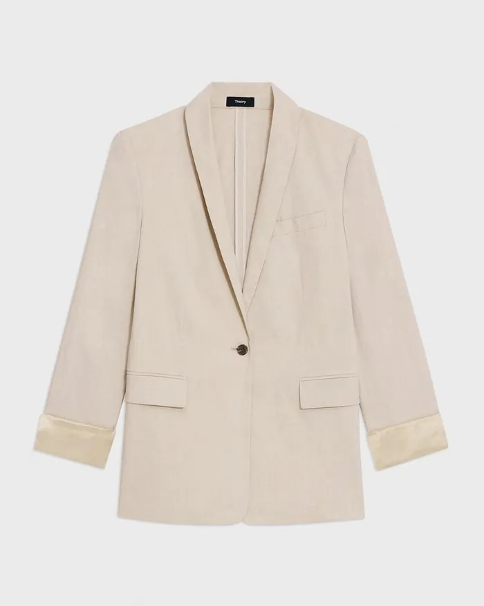 Women Theory Blazers Jackets Rolled Sleeve Blazer In Stretch Linen Straw