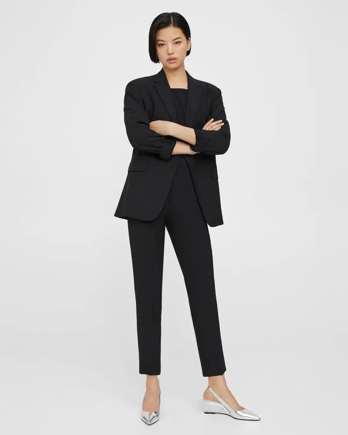 Women Theory Blazers Jackets Rolled Sleeve Boyfriend Jacket In Good Wool Black