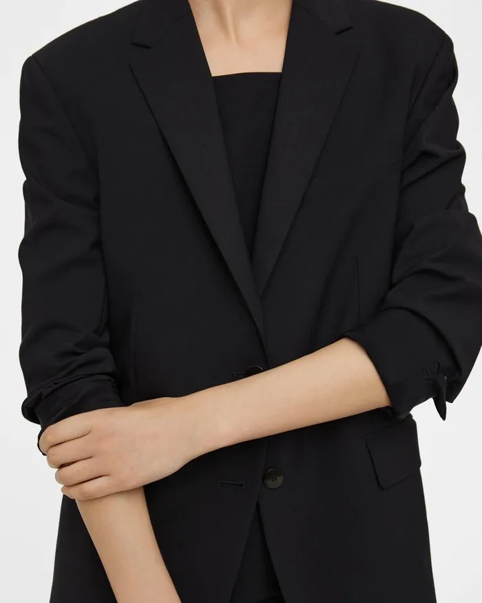 Women Theory Blazers Jackets Rolled Sleeve Boyfriend Jacket In Good Wool Black