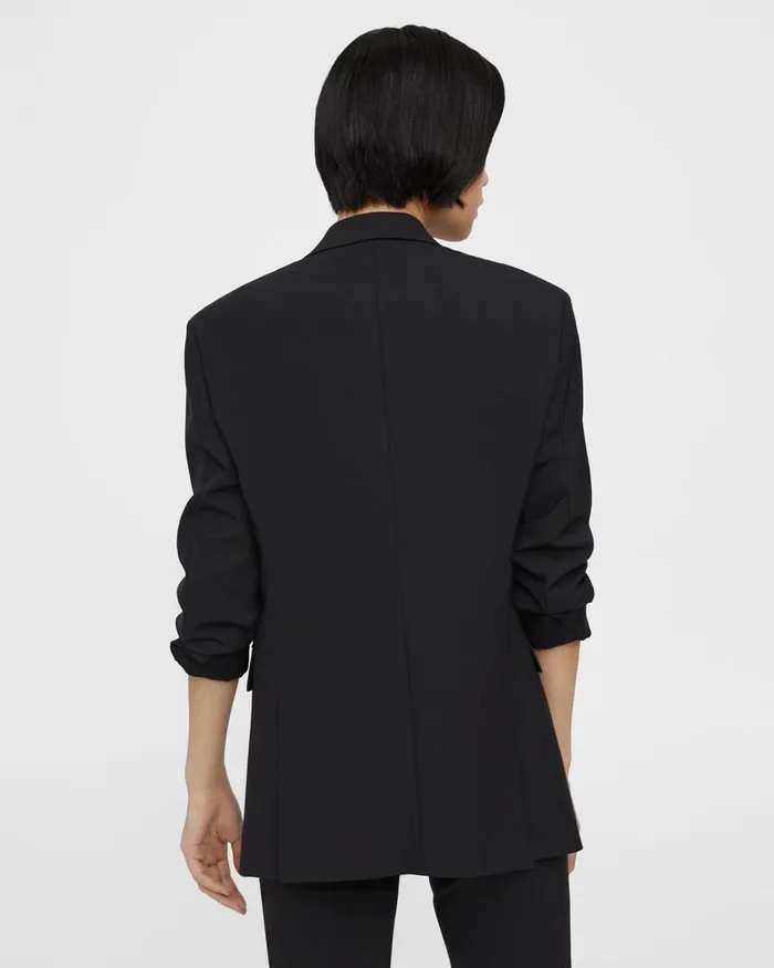 Women Theory Blazers Jackets Rolled Sleeve Boyfriend Jacket In Good Wool Black