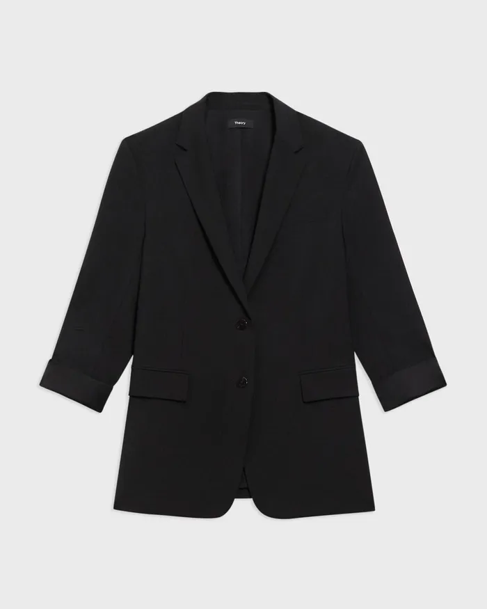 Women Theory Blazers Jackets Rolled Sleeve Boyfriend Jacket In Good Wool Black