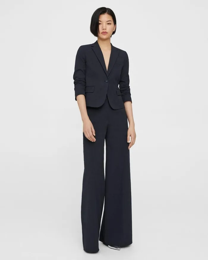 Women Theory Blazers Jackets Shrunken Blazer In Seersucker Navy