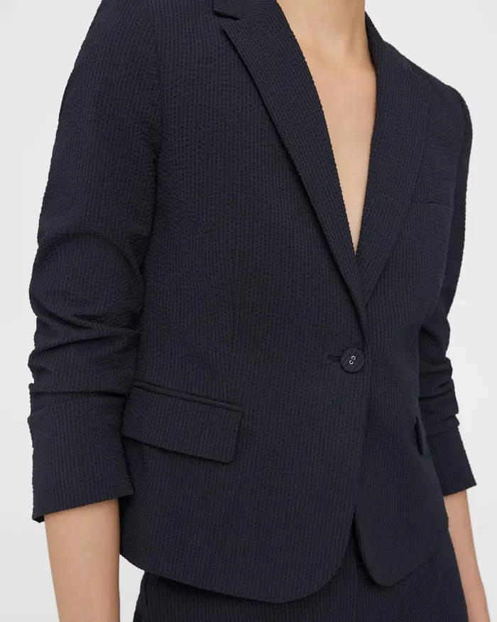 Women Theory Blazers Jackets Shrunken Blazer In Seersucker Navy