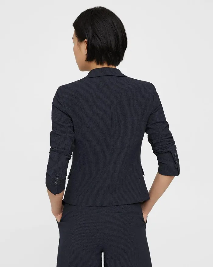 Women Theory Blazers Jackets Shrunken Blazer In Seersucker Navy