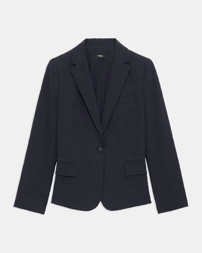 Women Theory Blazers Jackets Shrunken Blazer In Seersucker Navy