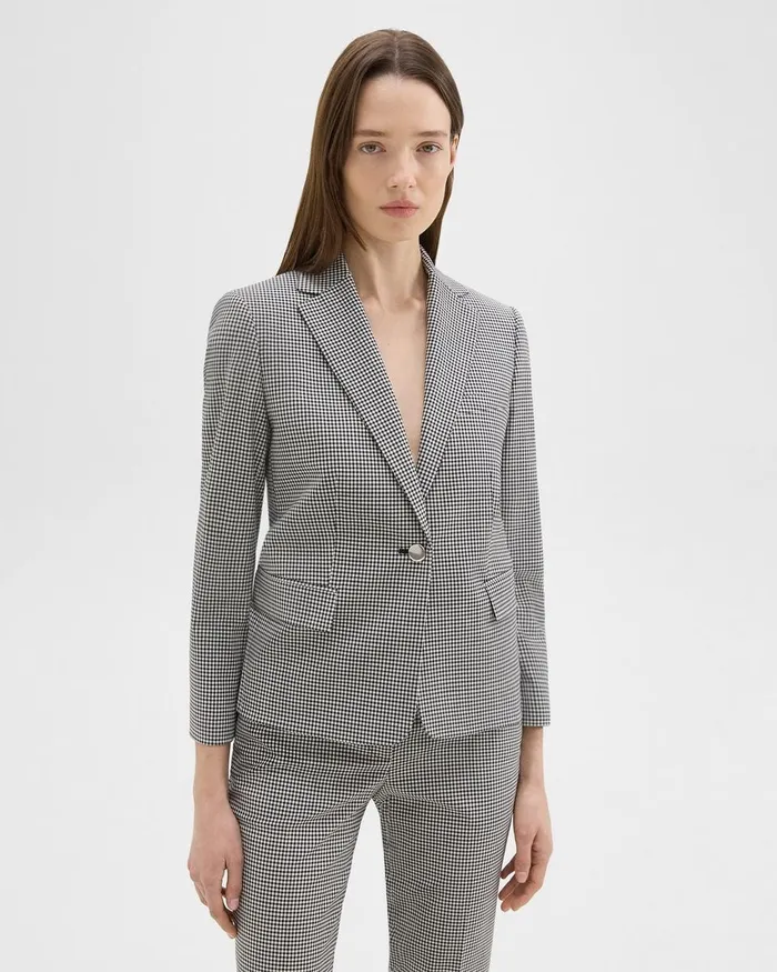 Women Theory Blazers Jackets Slim Blazer In Checked Stretch Wool Black Multi