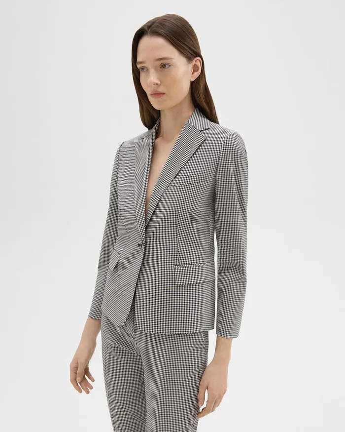 Women Theory Blazers Jackets Slim Blazer In Checked Stretch Wool Black Multi