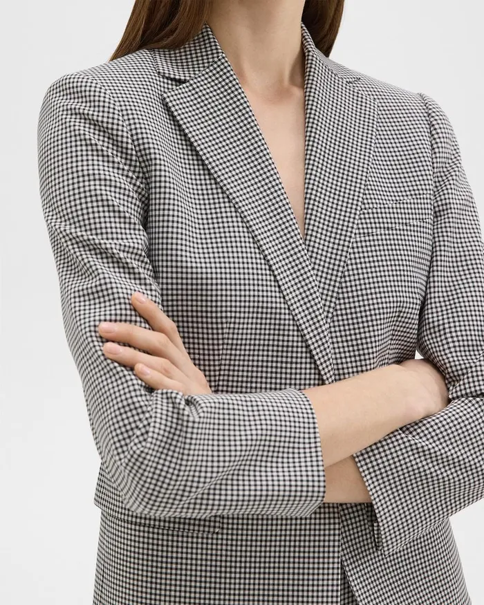 Women Theory Blazers Jackets Slim Blazer In Checked Stretch Wool Black Multi
