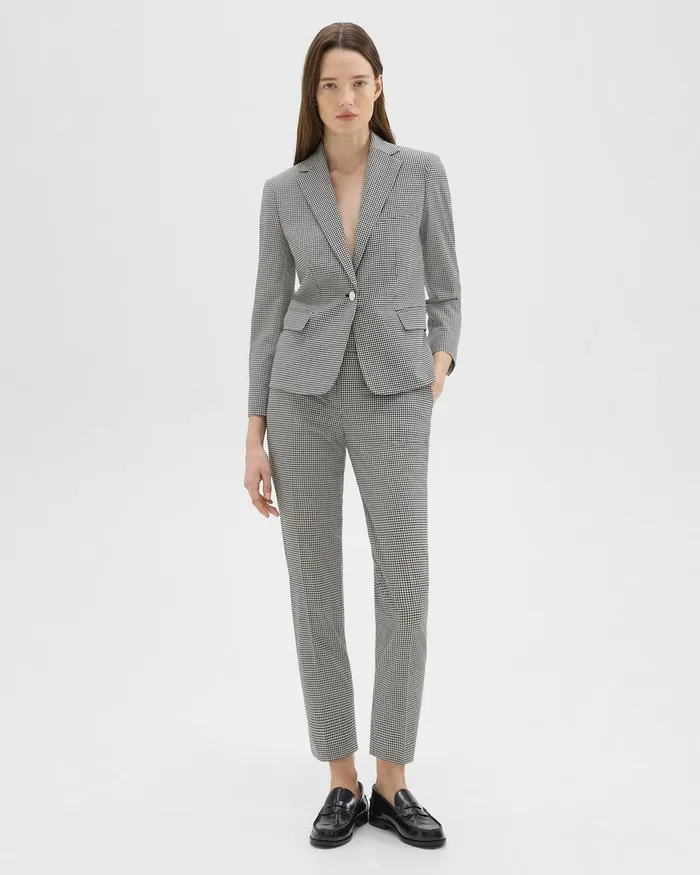 Women Theory Blazers Jackets Slim Blazer In Checked Stretch Wool Black Multi