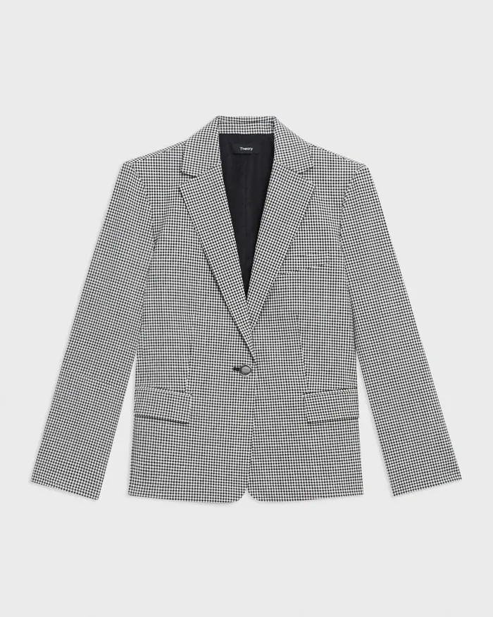 Women Theory Blazers Jackets Slim Blazer In Checked Stretch Wool Black Multi