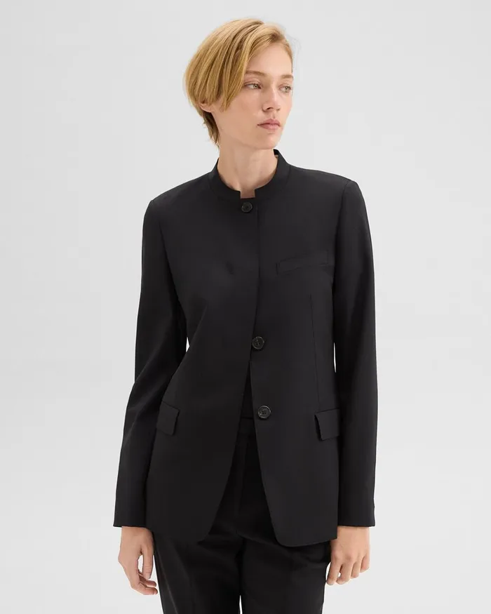 Women Theory Blazers Jackets StandCollar Blazer In Wool Gabardine Black