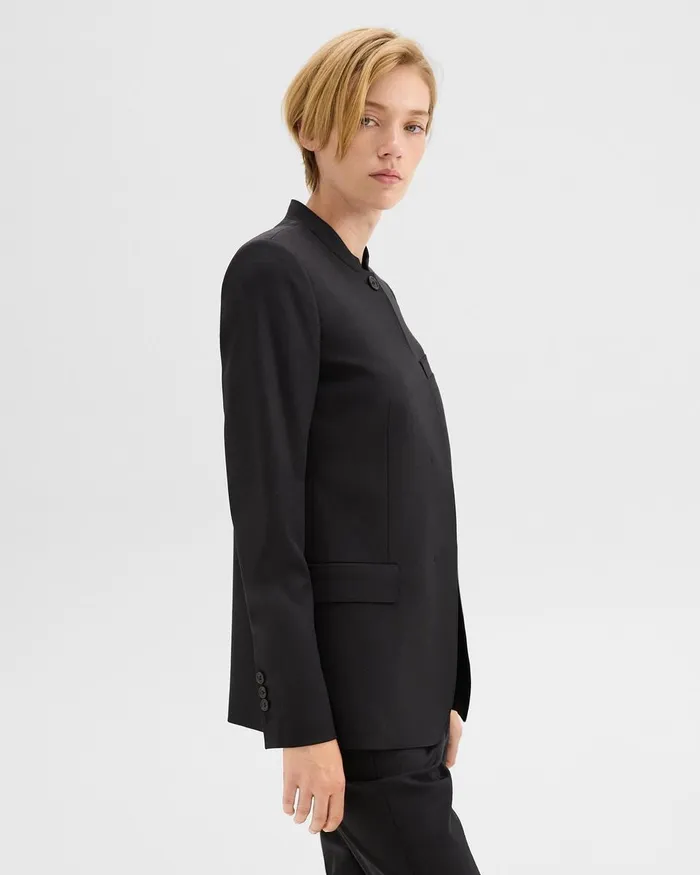 Women Theory Blazers Jackets StandCollar Blazer In Wool Gabardine Black