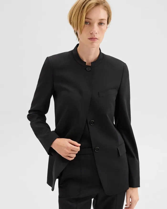 Women Theory Blazers Jackets StandCollar Blazer In Wool Gabardine Black