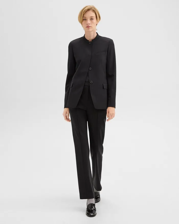 Women Theory Blazers Jackets StandCollar Blazer In Wool Gabardine Black