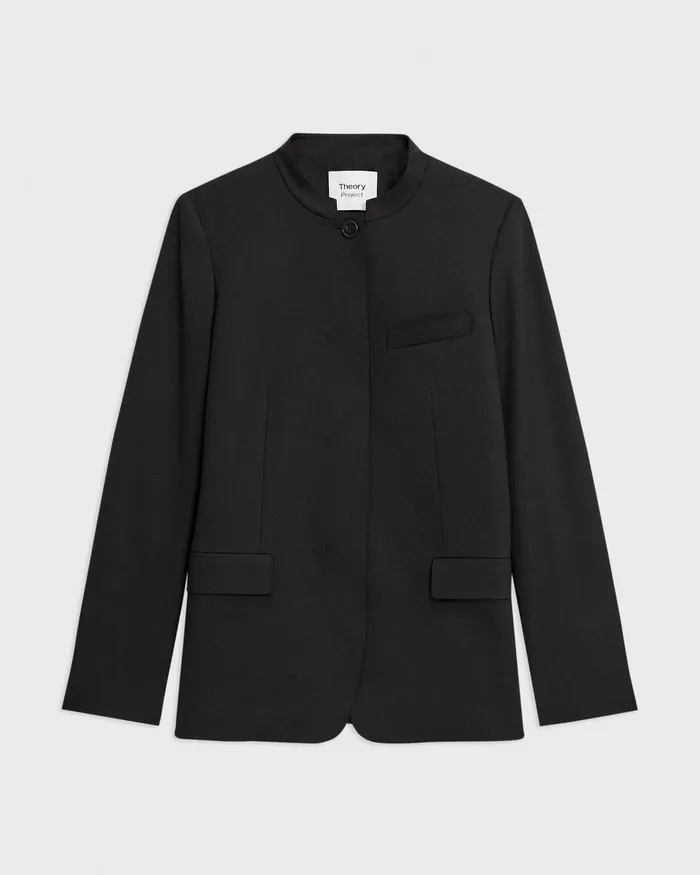 Women Theory Blazers Jackets StandCollar Blazer In Wool Gabardine Black