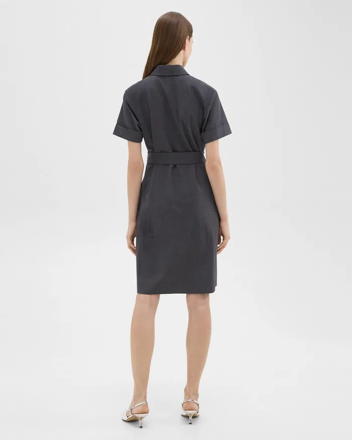 Women Theory Dresses Belted Shirt Dress In Good Wool Charcoal Melange