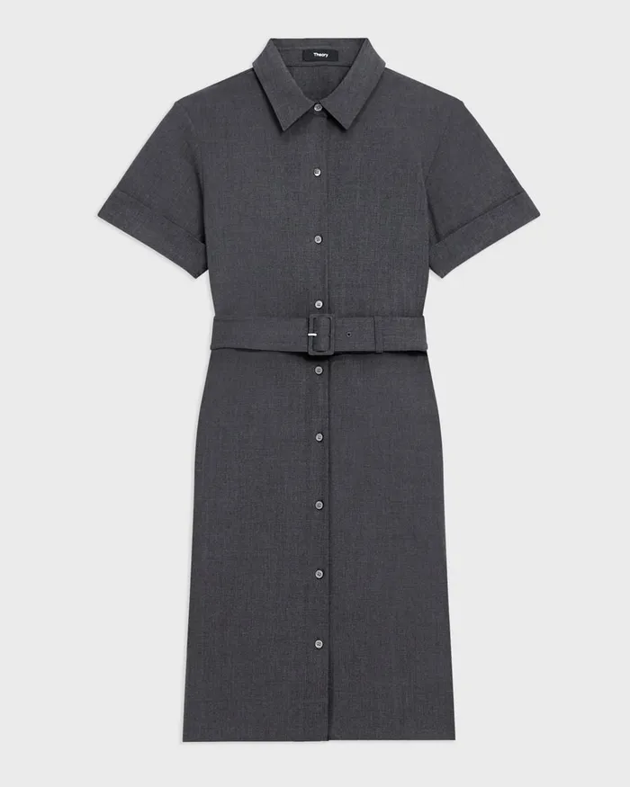 Women Theory Dresses Belted Shirt Dress In Good Wool Charcoal Melange