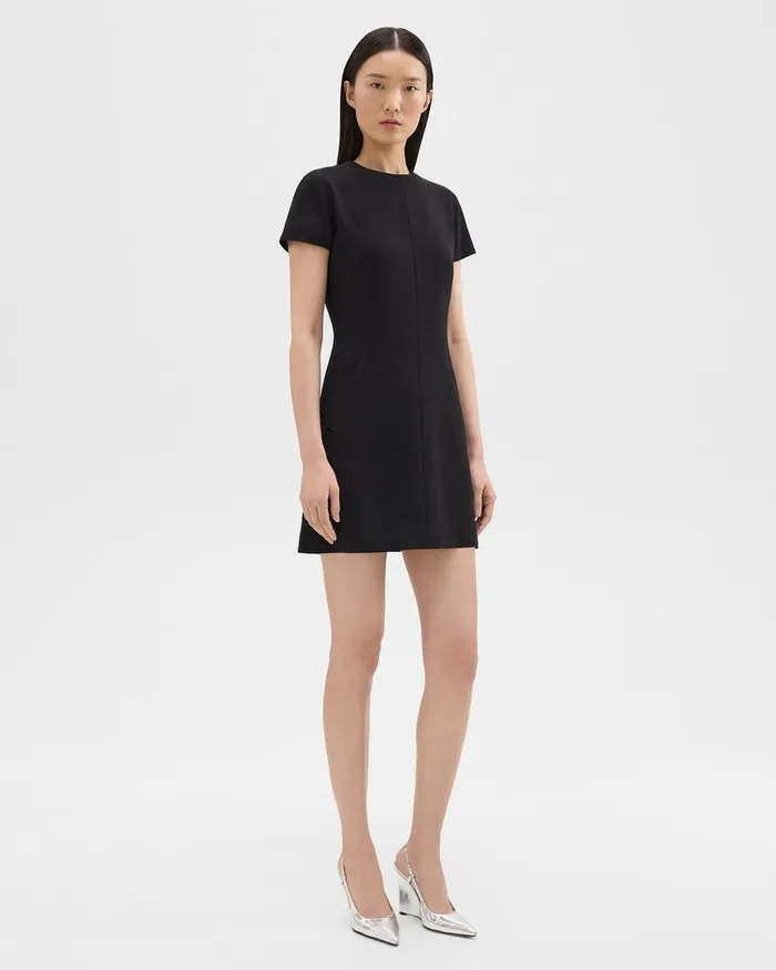 Women Theory Dresses Dolman Sleeve Mini Dress In Admiral Crepe Black