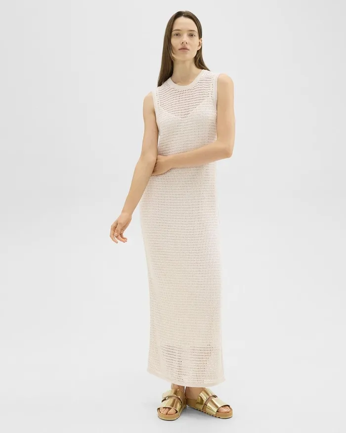 Women Theory Dresses Mesh Maxi Dress In LinenViscose Bone
