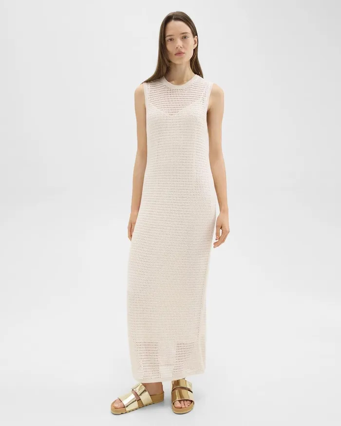 Women Theory Dresses Mesh Maxi Dress In LinenViscose Bone