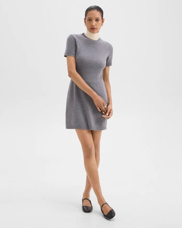 Women Theory Dresses Mini Sweater Dress In Felted WoolCashmere Ash Melange