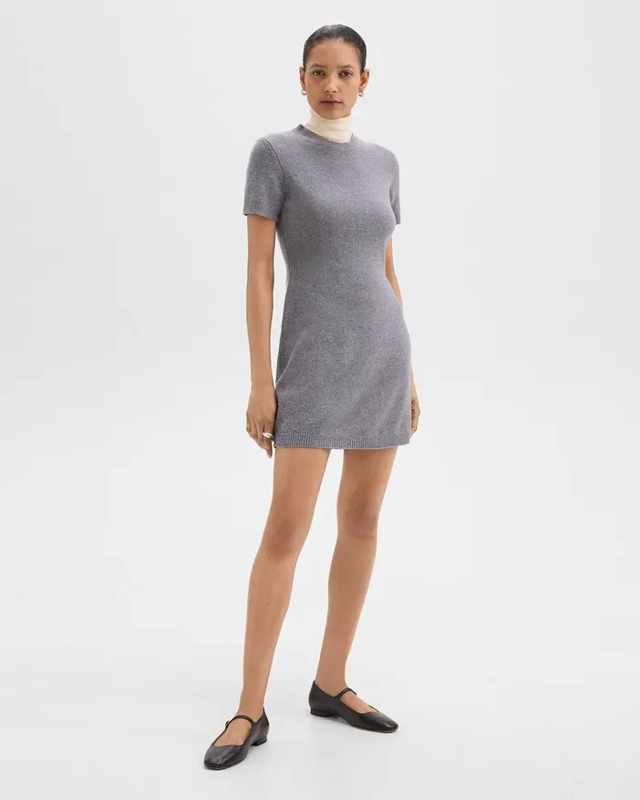 Women Theory Dresses Mini Sweater Dress In Felted WoolCashmere Ash Melange