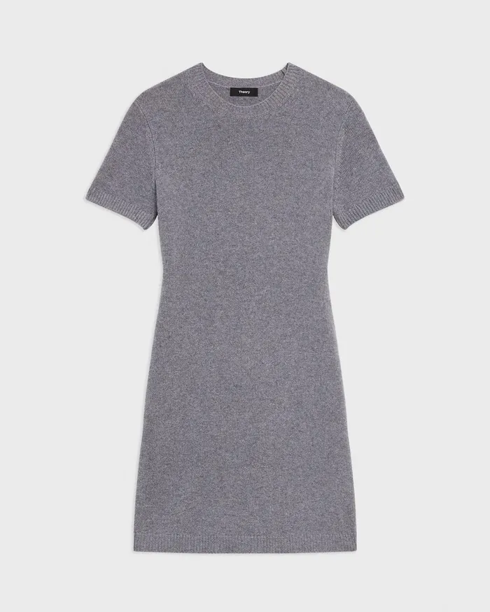 Women Theory Dresses Mini Sweater Dress In Felted WoolCashmere Ash Melange