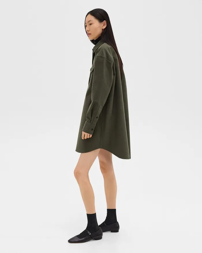 Women Theory Dresses Oversized Military Shirt Dress In Moleskin Twill Hunter Green