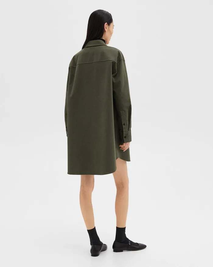 Women Theory Dresses Oversized Military Shirt Dress In Moleskin Twill Hunter Green