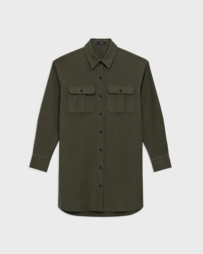 Women Theory Dresses Oversized Military Shirt Dress In Moleskin Twill Hunter Green