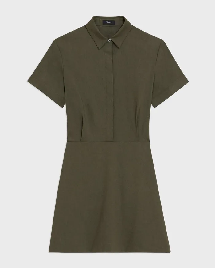 Women Theory Dresses ShortSleeve ALine Dress In Good Linen Dark Olive