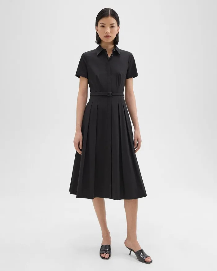 Women Theory Dresses ShortSleeve Shirt Dress In Good Cotton Black
