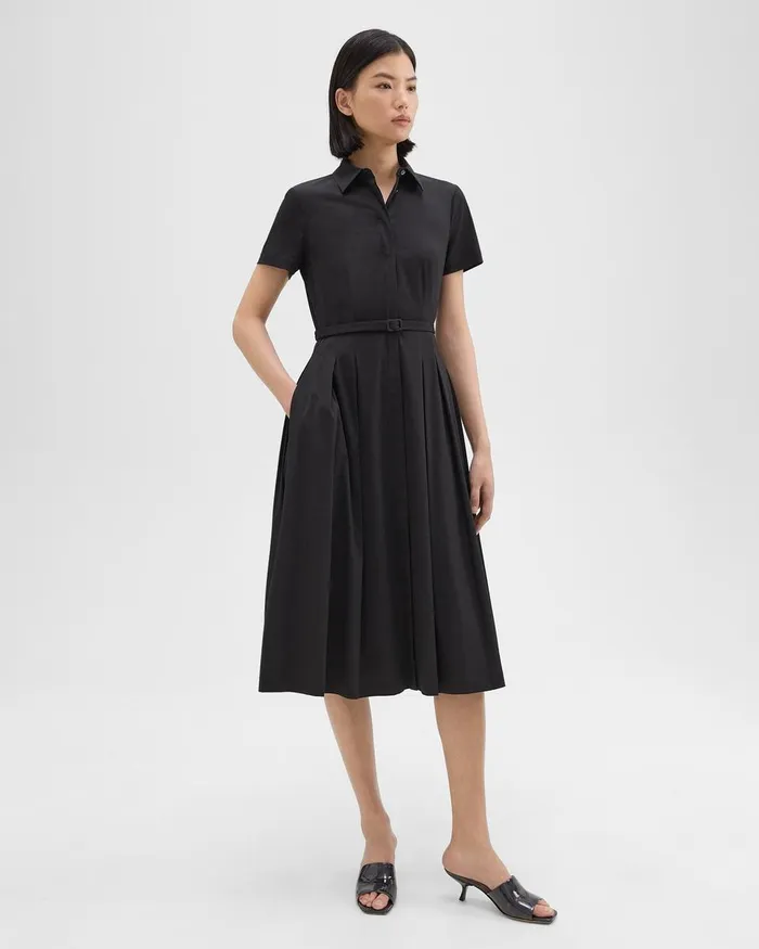 Women Theory Dresses ShortSleeve Shirt Dress In Good Cotton Black
