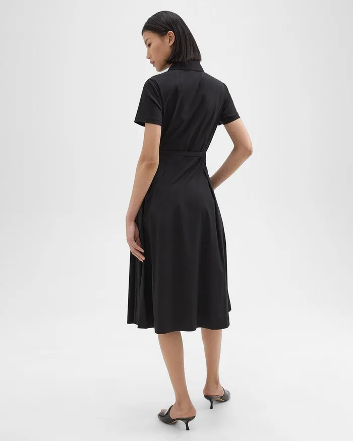 Women Theory Dresses ShortSleeve Shirt Dress In Good Cotton Black