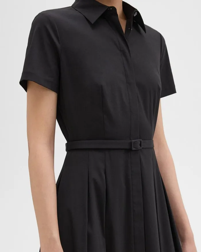 Women Theory Dresses ShortSleeve Shirt Dress In Good Cotton Black