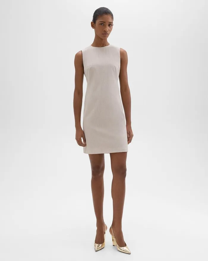 Women Theory Dresses Sleeveless Fitted Dress In Good Wool Sand Melange