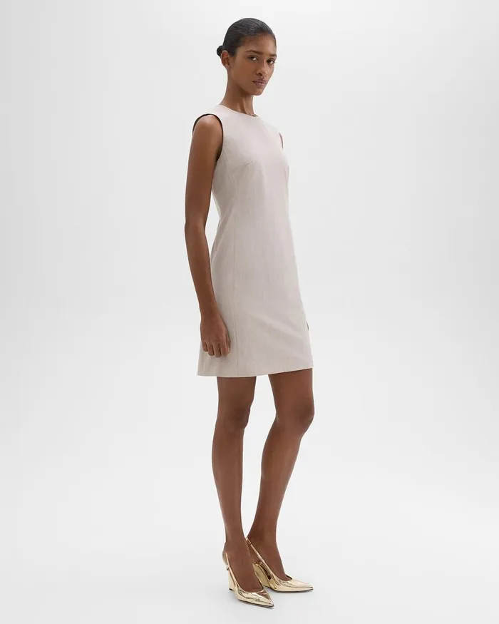 Women Theory Dresses Sleeveless Fitted Dress In Good Wool Sand Melange
