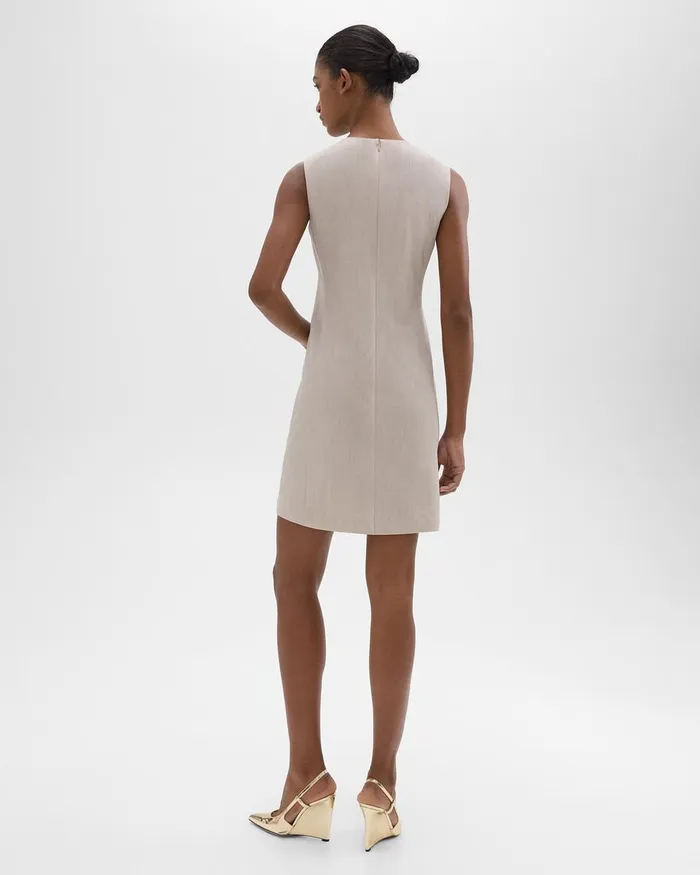 Women Theory Dresses Sleeveless Fitted Dress In Good Wool Sand Melange