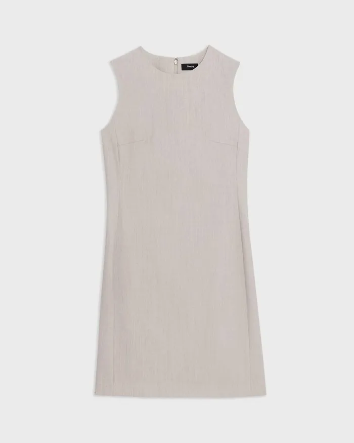 Women Theory Dresses Sleeveless Fitted Dress In Good Wool Sand Melange