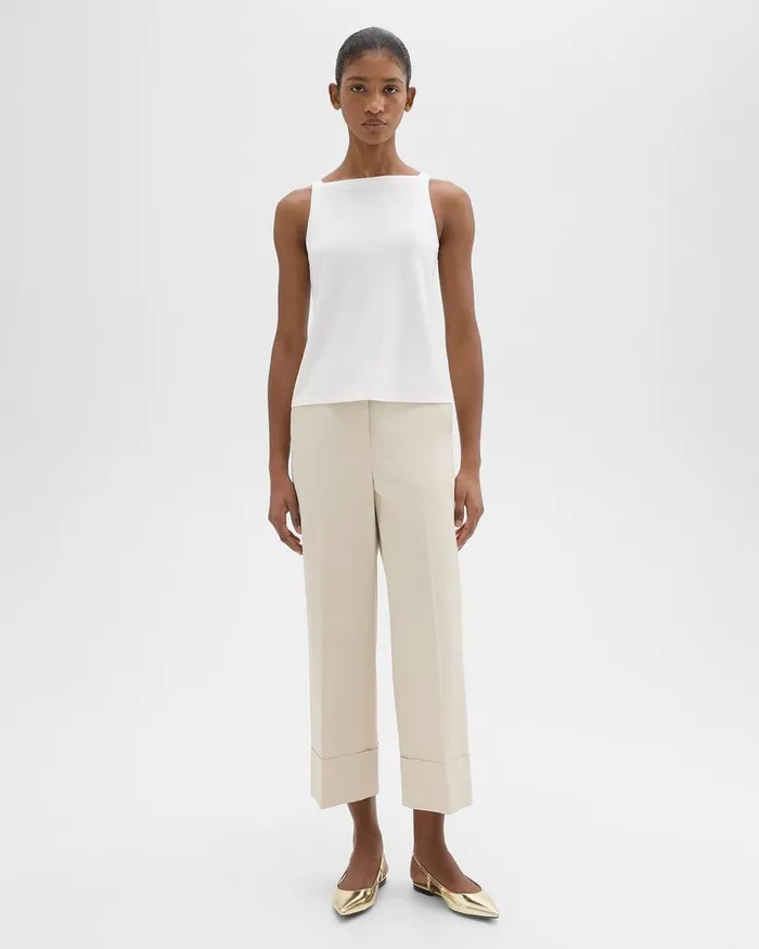 Women Theory Pants HighWaist Cuff Pant In Organic Cotton Sand