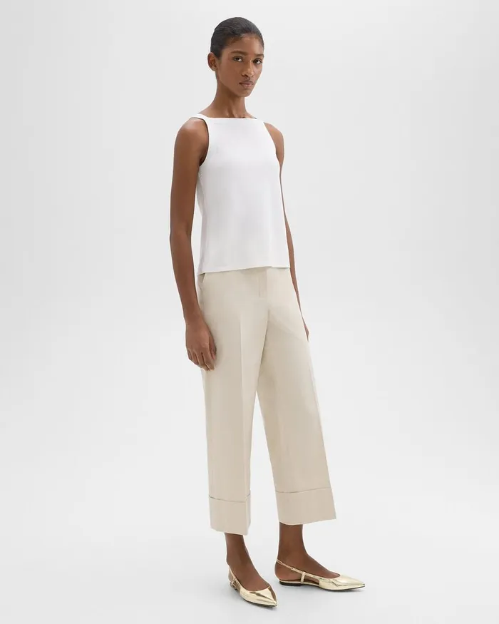 Women Theory Pants HighWaist Cuff Pant In Organic Cotton Sand