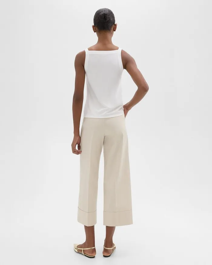 Women Theory Pants HighWaist Cuff Pant In Organic Cotton Sand