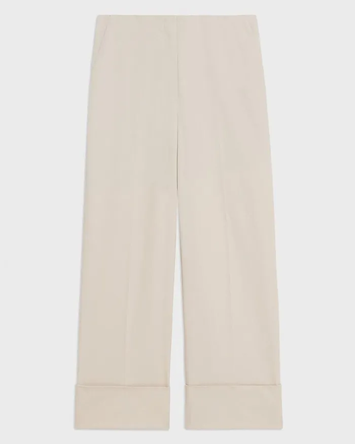 Women Theory Pants HighWaist Cuff Pant In Organic Cotton Sand