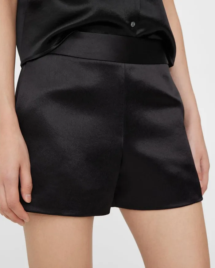 Women Theory Pants HighWaist Short In Bonded Satin Black
