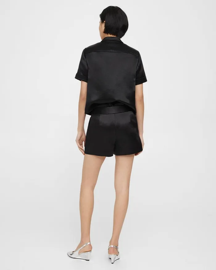 Women Theory Pants HighWaist Short In Bonded Satin Black
