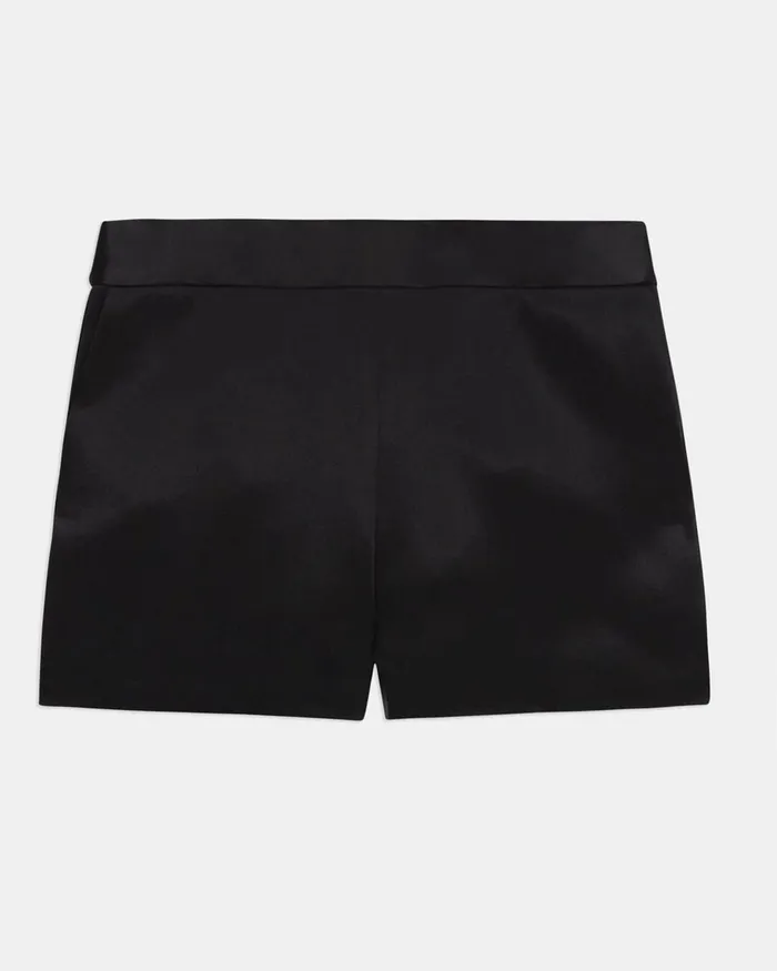 Women Theory Pants HighWaist Short In Bonded Satin Black