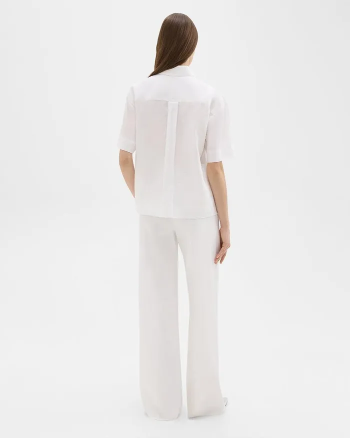 Women Theory Pants HighWaist WideLeg Pant In Good Linen White