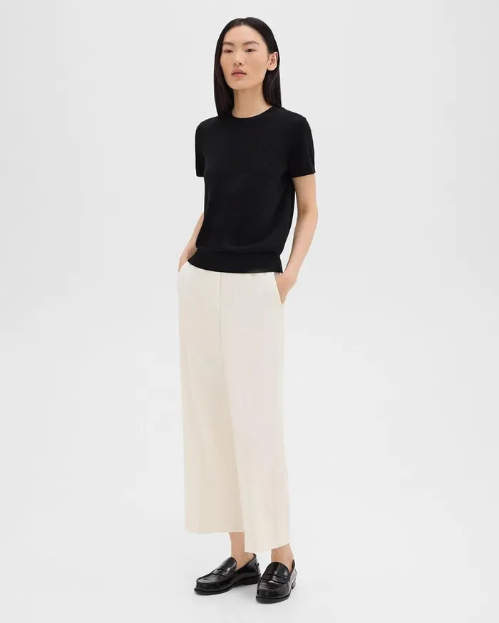 Women Theory Pants Straight PullOn Pant In Striped Admiral Crepe Rice