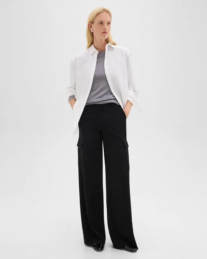 Women Theory Pants WideLeg Cargo Pant In Admiral Crepe Black
